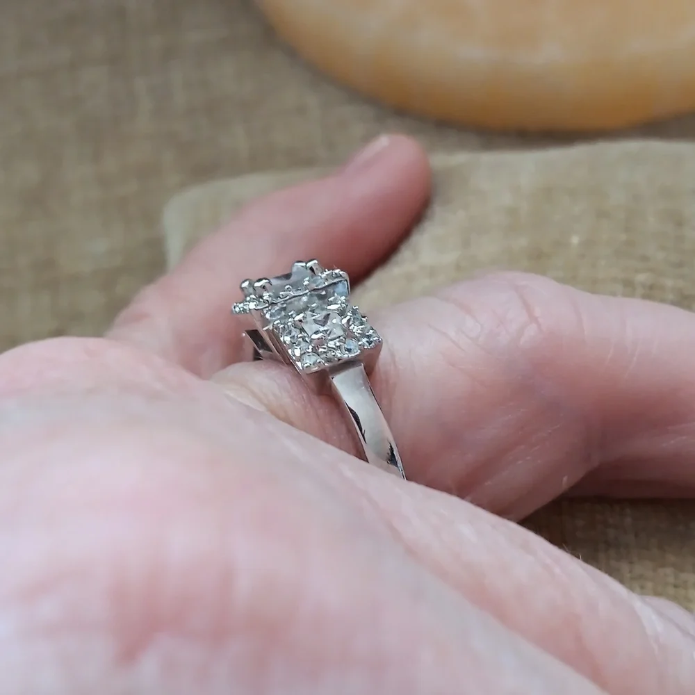 Silver Synthetic Crystal Ring